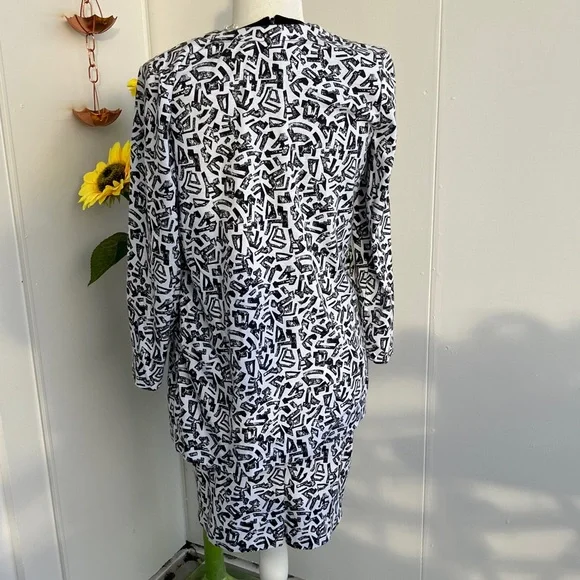 Vintage 80s Abstract Geometric Pattern Black & White Dress & Jacket Matching Set - Picture 5 of 11